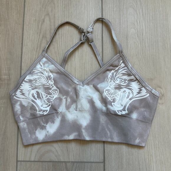 Darc Sport Everson seamless gray white screen print graphic wolves sports bra S - Picture 1 of 3